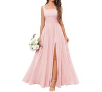 AHERKLL Abito da damigella d'onore in chiffon da donna per matrimonio con fessura abiti da ballo pieghettati abiti da cocktail taglie forti HAH012, Rosa cipria, 60 Più