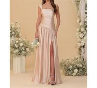 AHERKLL Abito da damigella d'onore in raso da donna per matrimonio con fessura abiti da ballo pieghettati abiti da cocktail taglie forti HAH011, rosa, 54 Più