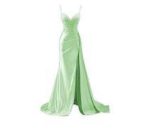 AHERKLL Abito da damigella d'onore in raso da donna per matrimonio con fessura abiti da ballo pieghettati abiti da cocktail taglie forti HAH010, Verde menta, 58 Più