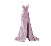 AHERKLL Abito da damigella d'onore in raso da donna per matrimonio con fessura abiti da ballo pieghettati abiti da cocktail taglie forti HAH010, Glicine, 54 Più