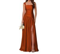 AHERKLL Abito da damigella d'onore in raso da donna per matrimonio con fessura abiti da ballo pieghettati abiti da cocktail taglie forti HAH011, Arancione bruciato, 58 Più
