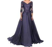 AHERKLL Applique in pizzo Madre della Sposa Abiti Off Spalla Sera Formale Festa Nonna Abiti Lunghi HAH042, tempesta, 54 Più