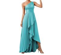 AHERKLL Una spalla abiti da damigella d'onore per matrimonio pieghe raso formale sera partito maxi abito da ballo con fessura ZMAH318, Blu oceano, 38