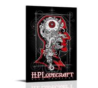 AHEUWAEBE H. P. Lovecraft - Poster su tela, decorazione artistica da parete per soggiorno, 50 x 75 cm, con cornice