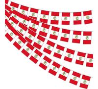 AhfuLife 1 Pezzi Perù Bandiera Bunting 30pcs Bandiere, 14× 21 cm-10m Doppio Lato Rettangolare Perù Banner Tessuto per Coppa del Mondo, Calcio Casa, Giardino, Festa e Partito