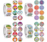 AhfuLife 4 Rotolo di Adesivi Pasquali, 2000 pcs Adesivi Pasquali per Bambini, con Uova di Coniglio, Etichette Autoadesive a Tema Pasquale, Biglietti Regalo per Bambini, Decorazioni di Buste Pasquali