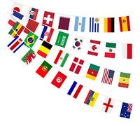 AhfuLife Bandiera Coppa del Mondo di Calcio 2022, 10m/12m - 32 Paesi Partecipanti Bandierine del Mondo, Ghirlanda Decorative per Bar Club Giardino Ristorante Decorazioni (1 Pcs, 21 x 28 cm)