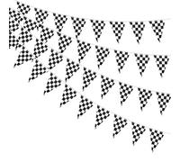 AhfuLife Bandierine a scacchi per decorazioni di auto da corsa, 48 m, 120 bandiere bianche e nere su entrambi i lati, per feste da corsa, auto, giardino, decorazioni stradali (20 x 28 cm)