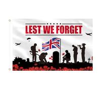 AhfuLife Lest We Forget - Bandiera per veterani commemorativa, 1,5 x 0,9 m, 2 pezzi, grandi bandiere dell'esercito Lest We Forget, doppio lato con occhielli in ottone per decorazioni per il giorno