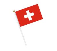 AhfuLife Piccolo Drappo Svizzero - 30Pz Mini Drapeaux Svizzeri con Palo Solido Bianco da 30cm per Decorazione Giardino Bar, Coppa del Mondo, Celebrazione Festa Nazionale Euro Foot Match