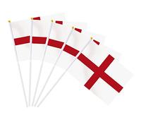 AhfuLife St Georges Bandiera su Bastoni, 30pcs, 14 × 21 cm Tenuto a Mano Doppio Lato Tessuto Inghilterra Piccole Bandiere con 30cm Palo Bianco per St. George's Day Decorazioni, Coppa del Mondo