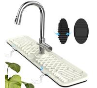 AhhaLife Paraspruzzi per lavello da cucina in silicone con spazzola per la pulizia, Maniglia per rubinetto in silicone lunga e spessa, Vaschetta raccogligocce per cucina e bagno,Bianco