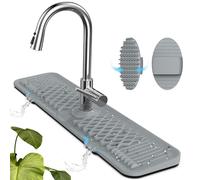 AhhaLife Paraspruzzi per lavello da cucina in silicone con spazzola per la pulizia, Maniglia per rubinetto in silicone lunga e spessa, Vaschetta raccogligocce per cucina e bagno,Grigio
