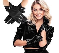 AhhiAboo 1 paio di guanti da donna in velluto nero, corti, vintage, in velluto satinato, eleganti, con perla, guanti da dito, retro 23 cm, guanti da sera per banchetti, fotografia, gioielli, Nero , 23