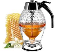 Ahhute Premium Contenitore per Miele in Plastica con Supporto - Design Senza Gocciolamento - Barattolo da 8 Oz con Cucchiaio - Perfetto per Sciroppo d'Acero - Coperchio a Ribalta - Elegante Vaso per