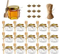 Ahhute Vasetti Miele, Piccoli Barattoli Bomboniere Ber la Comunione, Piccoli Vasetto Miele Bomboniere, Barattolini Miele Sacchetti Organza per Natale Battesimo, 15 Pezzi 60ml