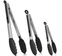 Ahigh Set di 3 pinze da cucina, con punta in silicone con blocco, resistenti al calore (480° F), ideali per cucinare, barbecue, insalata, pasticcini (nero 21 cm, 26 cm e 34 cm)