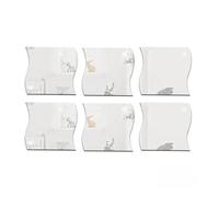 AHIOJEGX Specchi Adesivi 6pcs Decalcomanie adesive quadrate Onda 3D Adesivi murali Specchio a Forma di Onda for Soggiorno Specchio Fai da Te murale Arte Decorazioni for la casa(Silver)