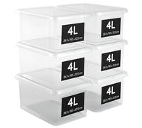 AHIOVA Scatole Plastica Piccole 4L con Coperchio Set 6 Portaoggetti Impilabili 100% Trasparenti Click Pressione 26,5x19,5x12,5cm Bagno Cassetti Ufficio Senza BPA Prodotte Europa
