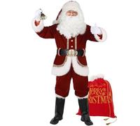 Ahititi Abito di Babbo Natale Uomo, Costume Deluxe Professionale di Santa Suit per Adulti, con 11 Pezzi, Abito Rosso da Uomo per il Natale, Abiti da Babbo Natale per Adulti S
