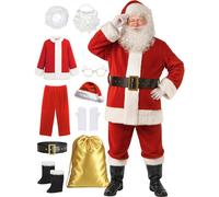 Ahititi Costume da Babbo Natale per Uomini - Completo Santa Adulti Deluxe Rosso, 10 Pezzi - Abbigliamento Professionale per Natale, Cosplay e Feste 2XL