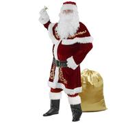 Ahititi Costume da Babbo Natale per Uomo Set di 12 Pezzi Cosplay Festa di Natale per Adulto Abito da Santa Claus in Velluto Rosso Deluxe S