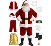 Ahititi Santa Claus Costume for Men Santa Suit Adults 11pcs Mens Deluxe Professional Christmas Clause Outfit Xmas Cosplay XL
