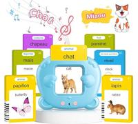 AHJ Schede Flash Cards Parlanti (Francese e Inglese), Giocattoli di Apprendimento per Bambini dai Anni, Educativi Prescolari da Ascoltare e Imparare di Base 112 Flashcard 224 Parole (Blu)