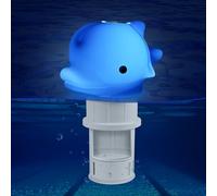 AHJ Solare Galleggiante Cloro Piscina, 24 cm Delfino con Luce. Dosatore Cloro Piscina per pastiglie Cloro 7,5 cm, Porta pastiglie Cloro Piscina con Illuminazione Notturna Automatica