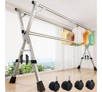 AHKFUL Stendino da Esterno Resistente Grande, Stendibiancheria Allungabile Acciaio Inox, Stendibiancheria Acciaio da Pavimento con Rotelle, per Interno/Esterno,A,200cm