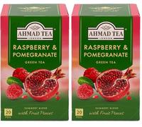 Ahmad Tea Tè verde | Tè verde lampone e melograno | 20 bustine di tè | 1 confezione (Confezione da 2)