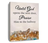 AHNEUUOY Minimalist Christian Quote Art, Until God Opens the Next Door Print, Modern Wall Decor for Prayer Room, Office(Framed,08x12inch(20x30cm))