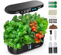 Ahopegarden Kit sistema di coltivazione idroponica: 12 cialde da giardino con rilevamento ambientale intelligente, luce LED crescente, display LCD, fioriera idroponica per verdure, erbe, lattuga