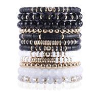Ahouws Heishi - Braccialetti da donna con perline in argilla, 14 pezzi, 12 pezzi, in stile bohémien, colorati, impilabili, con perline di cristallo, gioielli estivi e da spiaggia, 6.63inches, Argilla