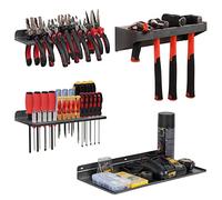 AHOWPD Organizer in metallo per cacciaviti, supporto per pinze, martelli, confezione da 4 pezzi, colore nero, supporto da parete per garage, officina, banco da lavoro