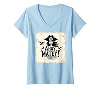 Ahoy, Matey! Pirate Donne Mare Avventura Buccaneer Maglietta con Collo a V, Donna, Celeste, XL