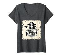 Ahoy, Matey! Pirate Donne Mare Avventura Buccaneer Maglietta con Collo a V, Donna, Grigio Scuro, XXL