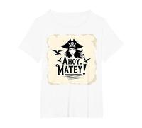 Ahoy, Matey! Pirate Donne Mare Avventura Buccaneer Maglietta, Donna Plus-Size, Bianco, 3X