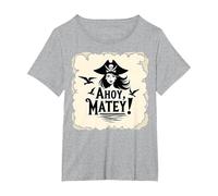 Ahoy, Matey! Pirate Donne Mare Avventura Buccaneer Maglietta, Donna Plus-Size, Grigio Melange, 2X