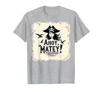 Ahoy, Matey! Pirate Donne Mare Avventura Buccaneer Maglietta, Uomo, Grigio Melange, L