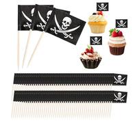 AHQiZFX Confezione da 100 stuzzicadenti con bandierine per cocktail pirata, per torte, piccoli stuzzicadenti, mini bastoncini per cupcake, frutta, cupcake, decorazioni per feste, bar, eventi sportivi