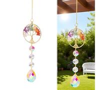 AHRLIC Ornamento da appendere a forma di albero della vita con 7 pietre preziose colorate chakra, in cristallo naturale, per finestre, giardini, pareti, ornamenti ispirati ai chakra, regalo per donne