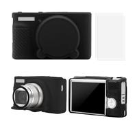 AHRLIC SX740 - Custodia protettiva in silicone per fotocamera, compatibile con fotocamera digitale Canon PowerShot SX740 SX730 HS, custodia morbida con copriobiettivo rimovibile, 2 pellicole temperate