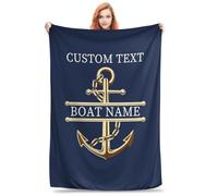 AHROZHOUIK Coperta Personalizzata Con Nome Della Barca Sull'Oceano Testo Personalizzato Coperta Di Benvenuto Barca Lago Cottage Letto Da Spiaggia Amici Di Famiglia Amanti Dell'Oceano Natale (stile 5)