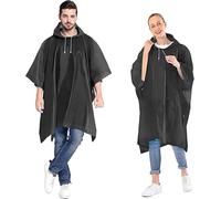 Ahsado 2 pezzi poncho impermeabile traspirante portatile per campeggio, escursionismo, pesca, Nero , XL