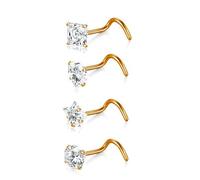 AHTCPO 5 Pezzi Anelli per Il Naso A Forma di S con Cuore, Stella, Quadrato, Rotondo, Zirconia Cubica, Piercing Corpo, Tono Argento, Setto Orecchino In Acciaio 316l(Rose gold)