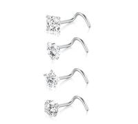 AHTCPO 5 Pezzi Anelli per Il Naso A Forma di S con Cuore, Stella, Quadrato, Rotondo, Zirconia Cubica, Piercing Corpo, Tono Argento, Setto Orecchino In Acciaio 316l(Silver)