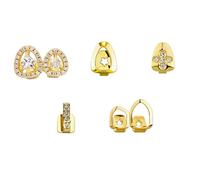 AHTCPO 5 Pezzi Capsule di Grillz Denti Placcato Oro 18K, Singoli Vampiro per Superiori o Inferiori, Gioielli Hip Hop Regalo per Uomo e Donna(Gold,Set B)