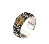 AHTCPO Anello Runico Vichingo In Argento 925, Rame - Gioielli Norreni Regolabili per Uomo, Anello Mignolo da Guerriero Medievale, Regalo Runico Unisex(Helm of Awe,S)