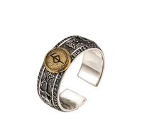 AHTCPO Anello Runico Vichingo In Argento 925, Rame - Gioielli Norreni Regolabili per Uomo, Anello Mignolo da Guerriero Medievale, Regalo Runico Unisex(Health,L)